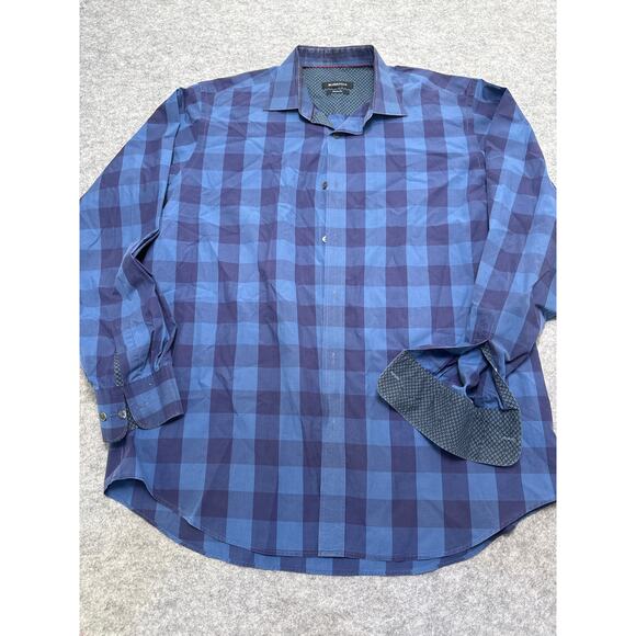 Bugatchi Classic Fit Navy Blue checker Long Sleeve Shirt Men's Size XL - Picture 1 of 6